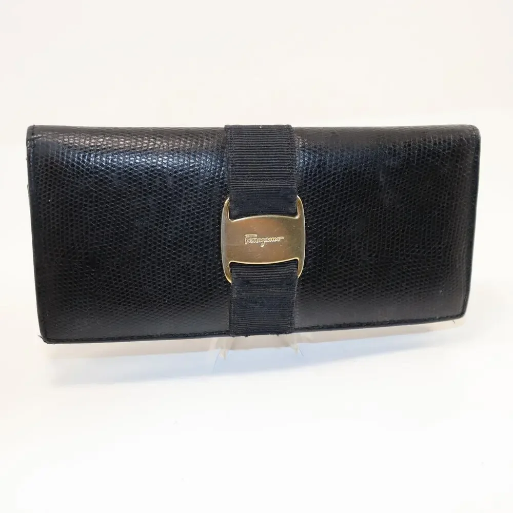 Vintage‎ Salvatore Ferragamo Vara Bow Black Leather Continental Wallet